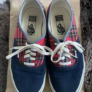 Vans Red Plaid and Navy Canvas Lace-Up Sneakers